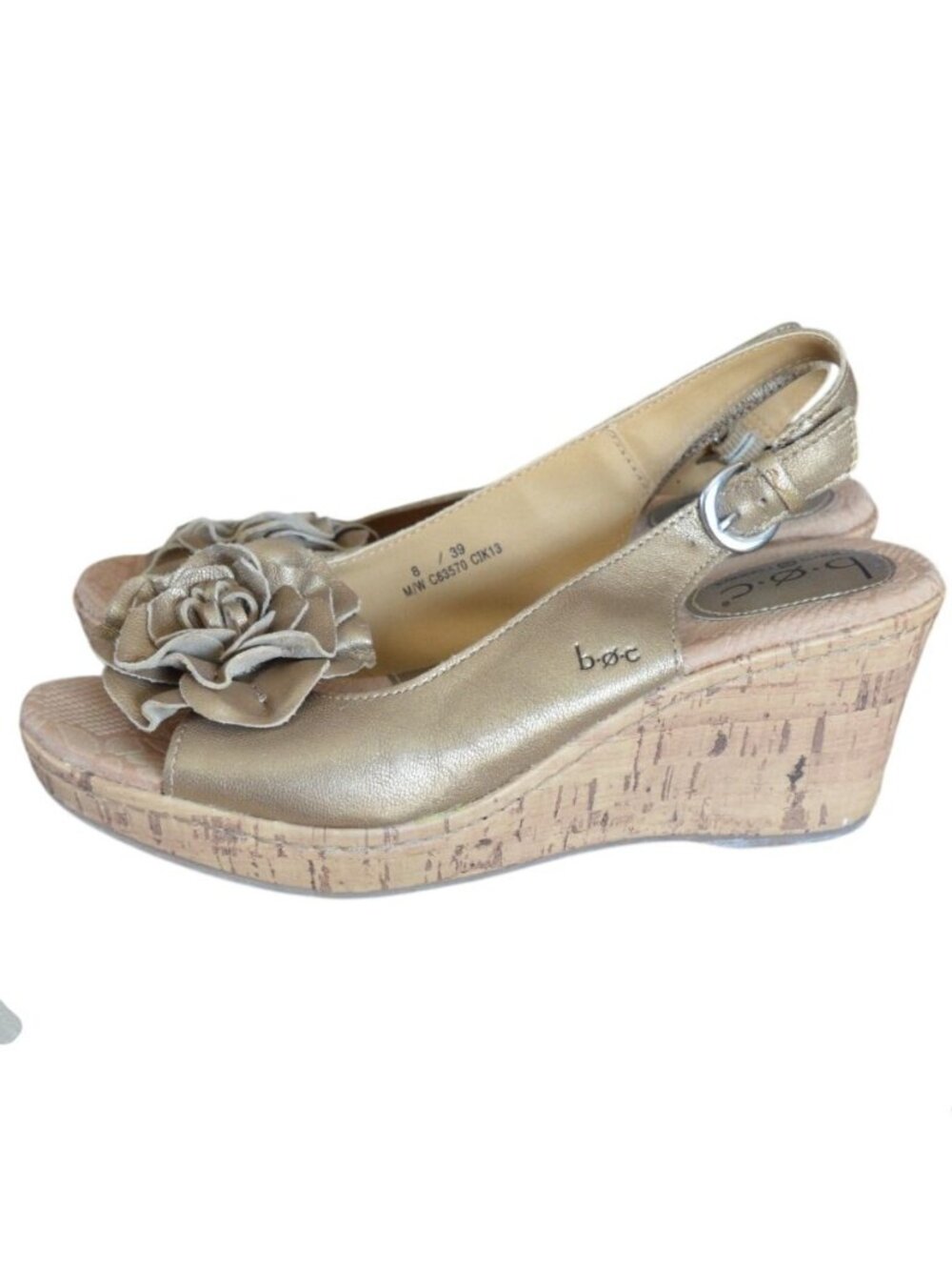 B.O.C. Born Concept Blossom Metallic Gold Cork Wedge Sandals Women's Size 8